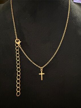Stainless steel Gold mini Cross Pendant Necklace with Adjustable Chain
